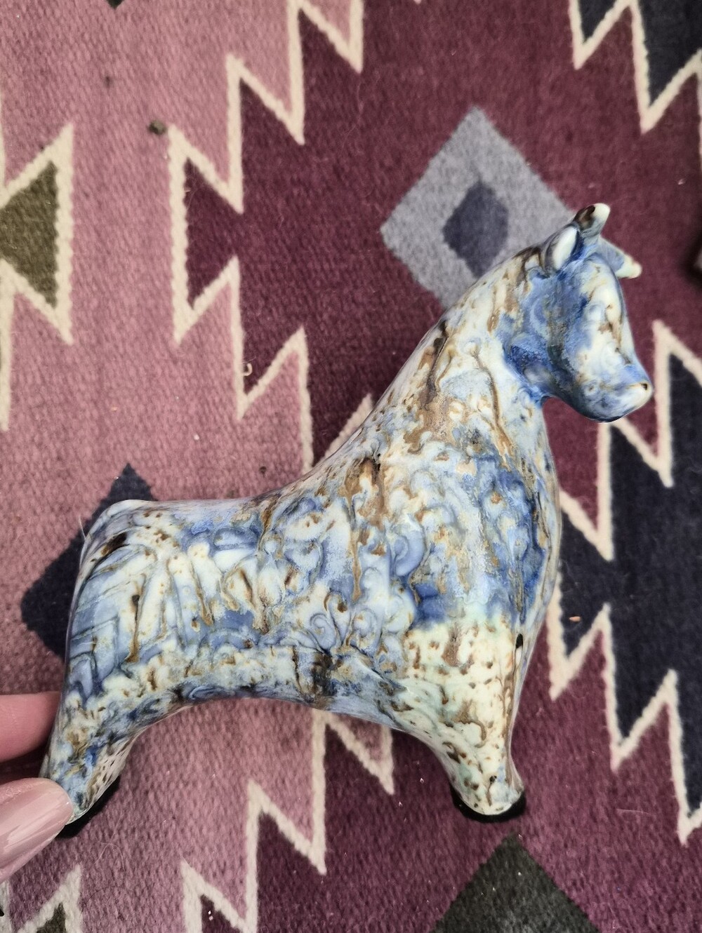 Ceramic Bull Cow Aries Blue Rain